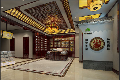 毛嘴镇古朴典雅的中式茶叶店大堂设计效果图