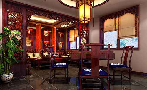 毛嘴镇古典中式风格茶楼包间设计装修效果图